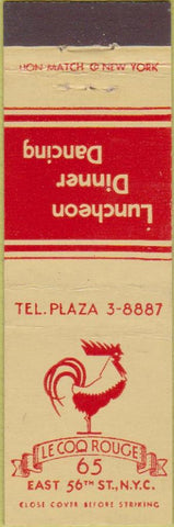 Matchbook Cover - Le Coq Rounge New York City rooster Midget