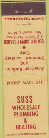 Matchbook Cover - Suss Plumbing Heating Minneapolis MN Midget