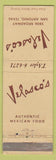 Matchbook Cover - Velasco's San Antonio TX Mexican Restaurant WEAR