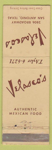 Matchbook Cover - Velasco's San Antonio TX Mexican Restaurant WEAR
