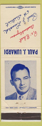 Matchbook Cover - Paul J Lunardi Election Roseville CA WEAR