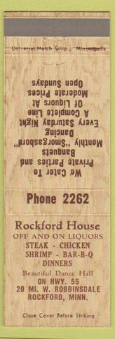 Matchbook Cover - Rockford House Restaurant MN
