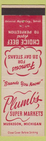 Matchbook Cover - Plumb's Super Markets grocery Muskegon MI
