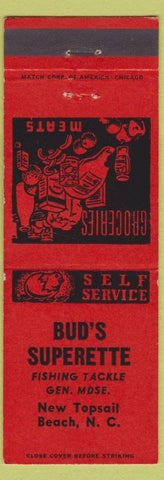 Matchbook Cover - Bud's Superette Fishing Tackle New Topsail Beach NC
