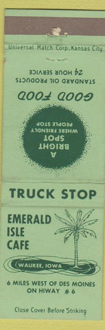 Matchbook Cover - Emerald Isle Cafe Truck Stop gas Waukee IA