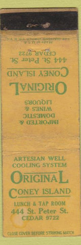 Matchbook Cover - Original Coney Island Lunch restaurant WORN