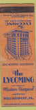 Matchbook Cover - The Lycoming Hotel Williamsport PA