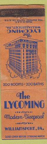 Matchbook Cover - The Lycoming Hotel Williamsport PA