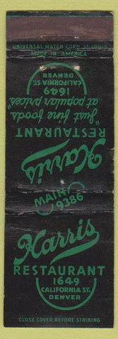Matchbook Cover - Harris Restaurant Denver CO WEAR