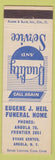 Matchbook Cover - Eugene Heil Funeral Home Angola NY