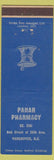Matchbook Cover - Panar Pharmacy Vancouver BC Drugs