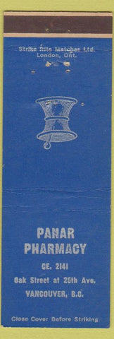 Matchbook Cover - Panar Pharmacy Vancouver BC Drugs