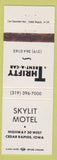 Matchbook Cover - Skylit Motel Cedar Rapids IA Rental Cars