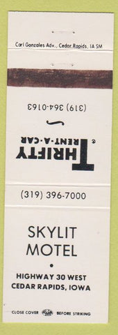 Matchbook Cover - Skylit Motel Cedar Rapids IA Rental Cars
