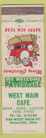 Matchbook Cover - West Main Cafe Zanesville OH WEAR