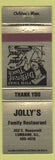Matchbook Cover - Jolly's Family Restaurant Lombard IL