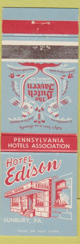 Matchbook Cover - Hotel Edison Sunbury PA