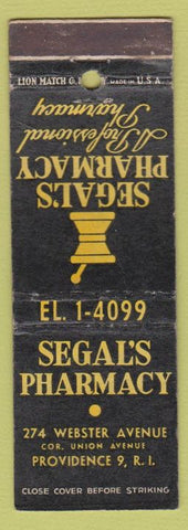 Matchbook Cover - Segal's Pharmacy Drugs Providence RI CREASE