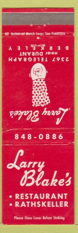 Matchbook Cover - Larry Blake's Berkeley CA Restaurant
