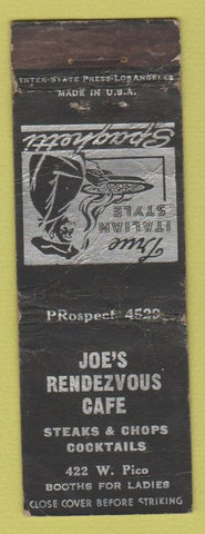 Matchbook Cover - Joe's Rendezvous Cafe Los Angeles CA WORN