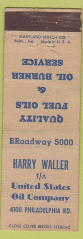 Matchbook Cover - Harry Waller United States Oil Co