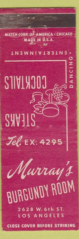 Matchbook Cover - Murray's Burgundy Room Los Angeles CA