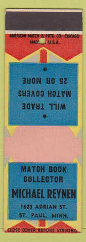 Matchbook Cover - Michael Reynen Match Collector ST Paul MN SAMPLE