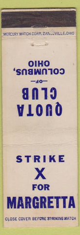 Matchbook Cover - Quota Club Columbus OH Margretta election