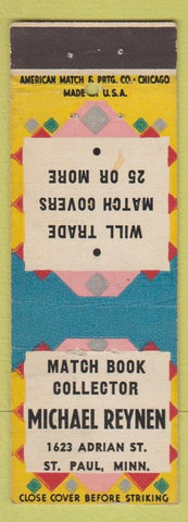 Matchbook Cover - Michael Reynen Match Collector ST Paul MN