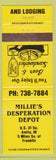 Matchbook Cover - Millie's Desperation Depot Amity IN