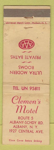 Matchbook Cover - Clemen's Motel Albany NY WORN