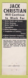 Matchbook Cover - Jack Christian Mayor President Baton Rouge? LA POOR