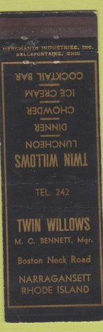 Matchbook Cover - Twin Willows Restaurant Narragansett RI