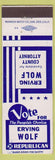 Matchbook Cover - Erving Wolf Republican Election County Attorney