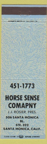 Matchbook Cover - Horse Sense Company Santa Monica CA blue