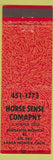 Matchbook Cover - Horse Sense Company Santa Monica CA red