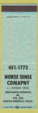 Matchbook Cover - Horse Sense Company Santa Monica CA turquoise
