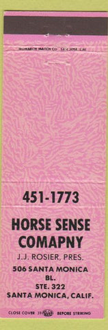 Matchbook Cover - Horse Sense Company Santa Monica CA pink