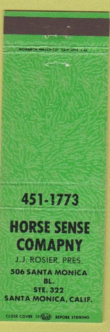 Matchbook Cover - Horse Sense Company Santa Monica CA green