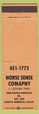 Matchbook Cover - Horse Sense Company Santa Monica CA orange