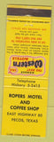 Matchbook Cover - Rogers Motel Coffee Shop Pecos TX WEAR