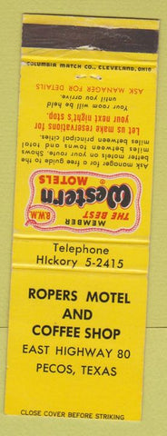 Matchbook Cover - Rogers Motel Coffee Shop Pecos TX WEAR