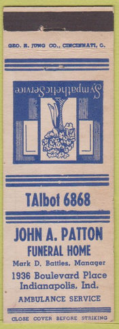 Matchbook Cover - John Patton Funeral Home Indianapolis IN