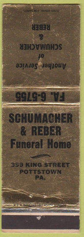 Matchbook Cover - Schumacher Reber Funeral Home Pottstown PA CREASE