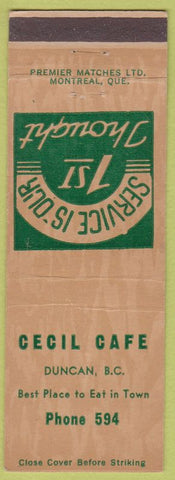 Matchbook Cover - Cecil Cafe Duncan BC