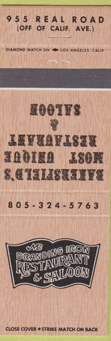 Matchbook Cover - Branding Iron Restaurant Saloon Bakersfield CA