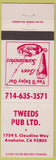 Matchbook Cover - Tweeds Pub Anaheim CA