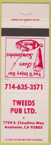 Matchbook Cover - Tweeds Pub Anaheim CA
