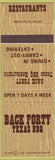 Matchbook Cover - Back Forty Texas BBQ Las Vegas Antioch CA Santa Clara
