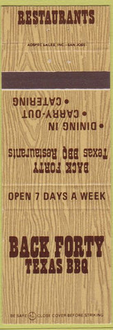 Matchbook Cover - Back Forty Texas BBQ Las Vegas Antioch CA Santa Clara